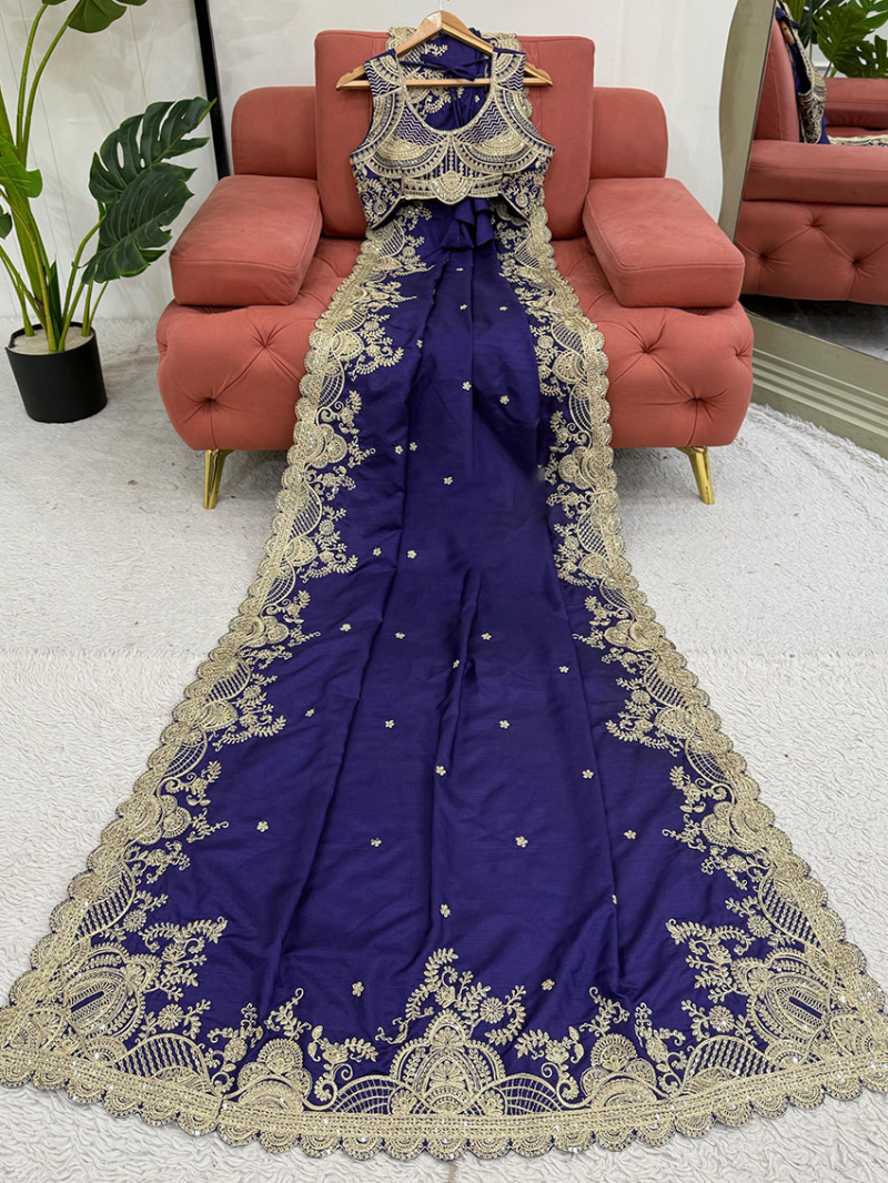 Traditional Ethnic Elegant Festive Navy Blue Rangoli Silk Saree