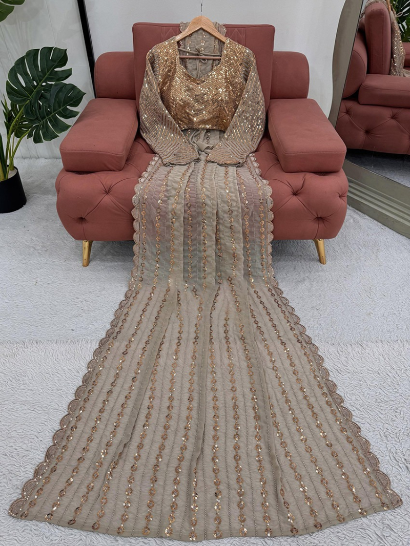 Elegant Premium Traditional Ethnic Warm Neutral Georgette Saree