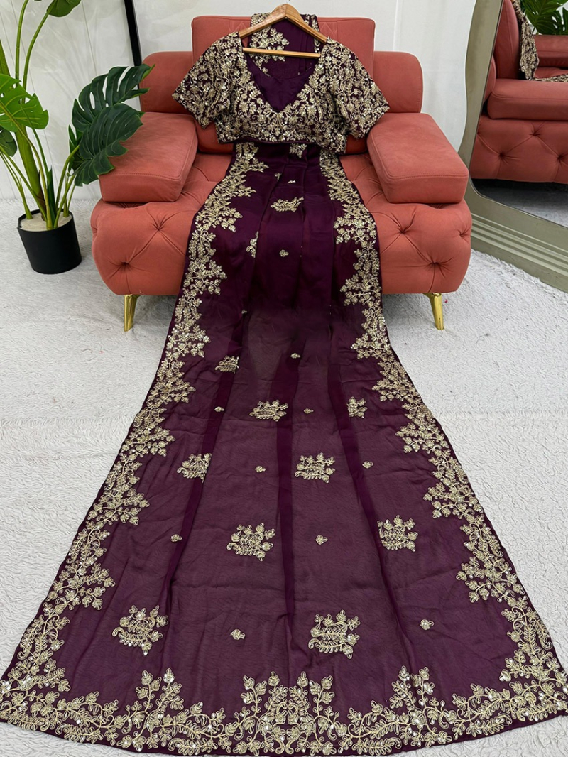 Premium Elegant Ethnic Festive Dark Wine Rangoli Silk Saree