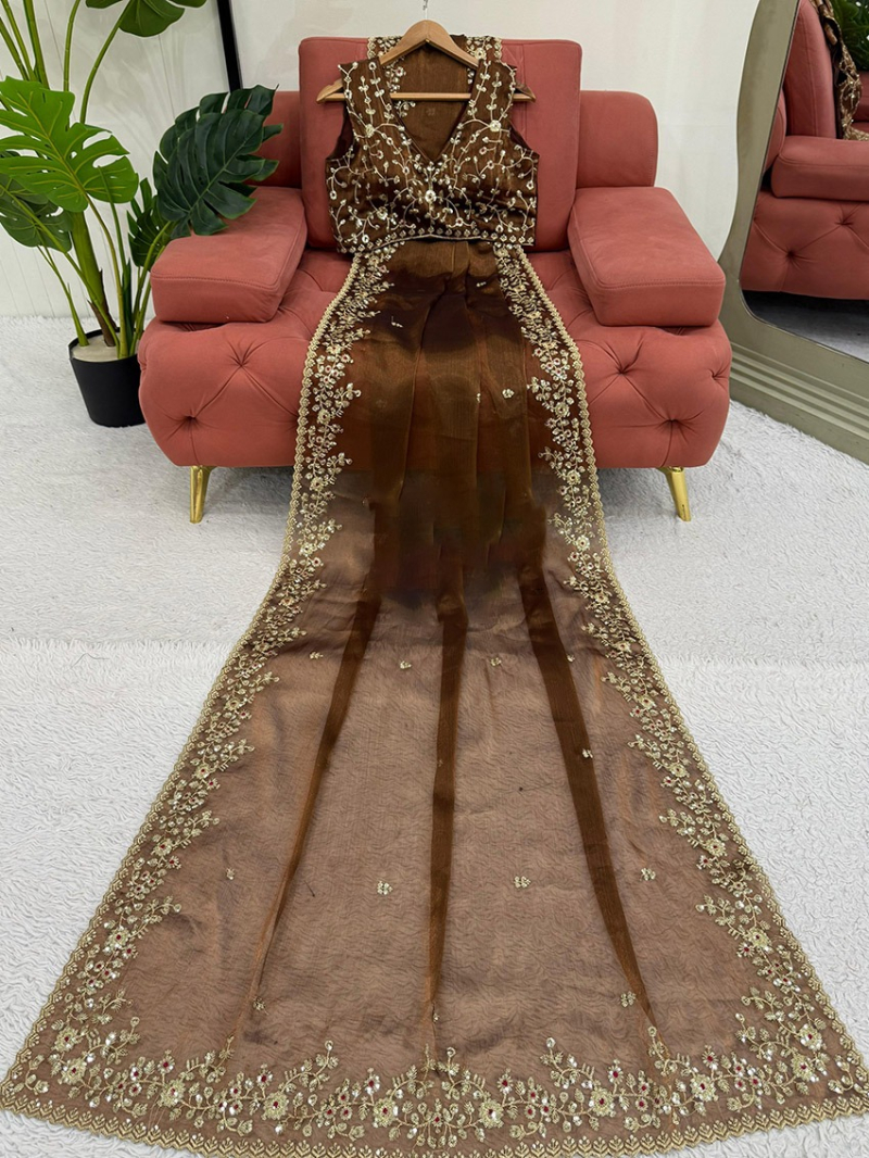 Traditional Ethnic Festive Brown Burberry Silk Saree