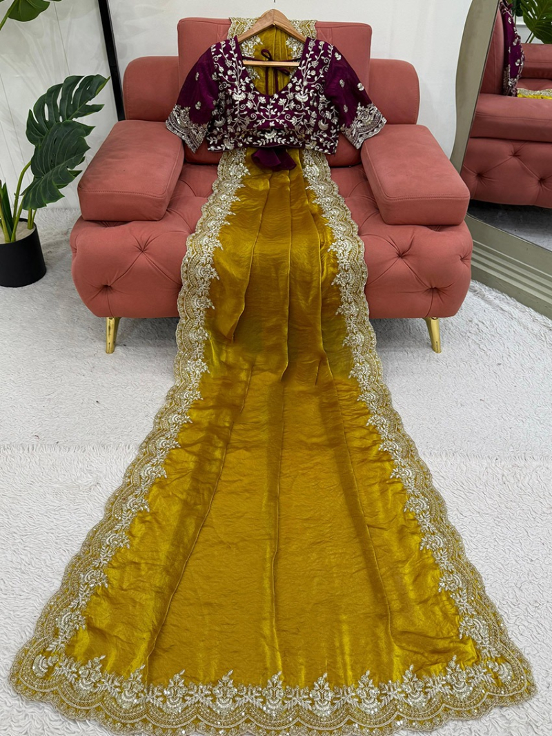 Traditional Ethnic Festive Golden Brown Fendi Silk Saree