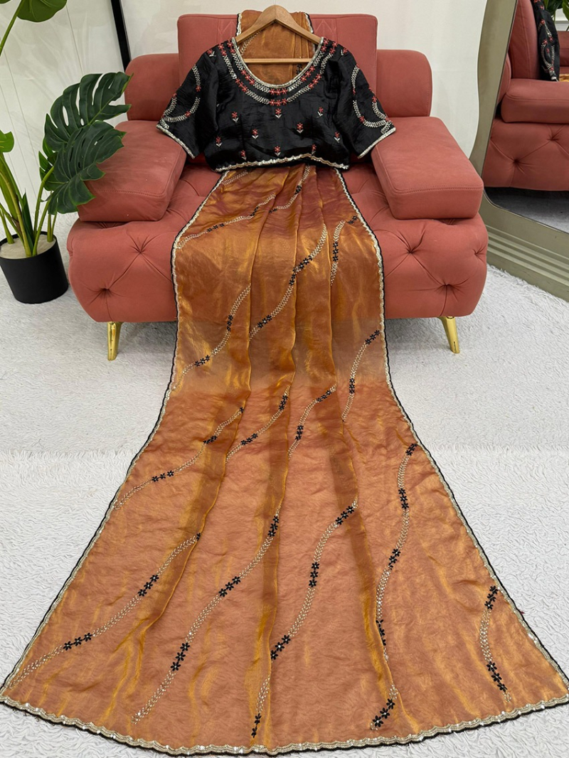 Elegant Ethnic Traditional Festive Rust Fendi Silk Saree