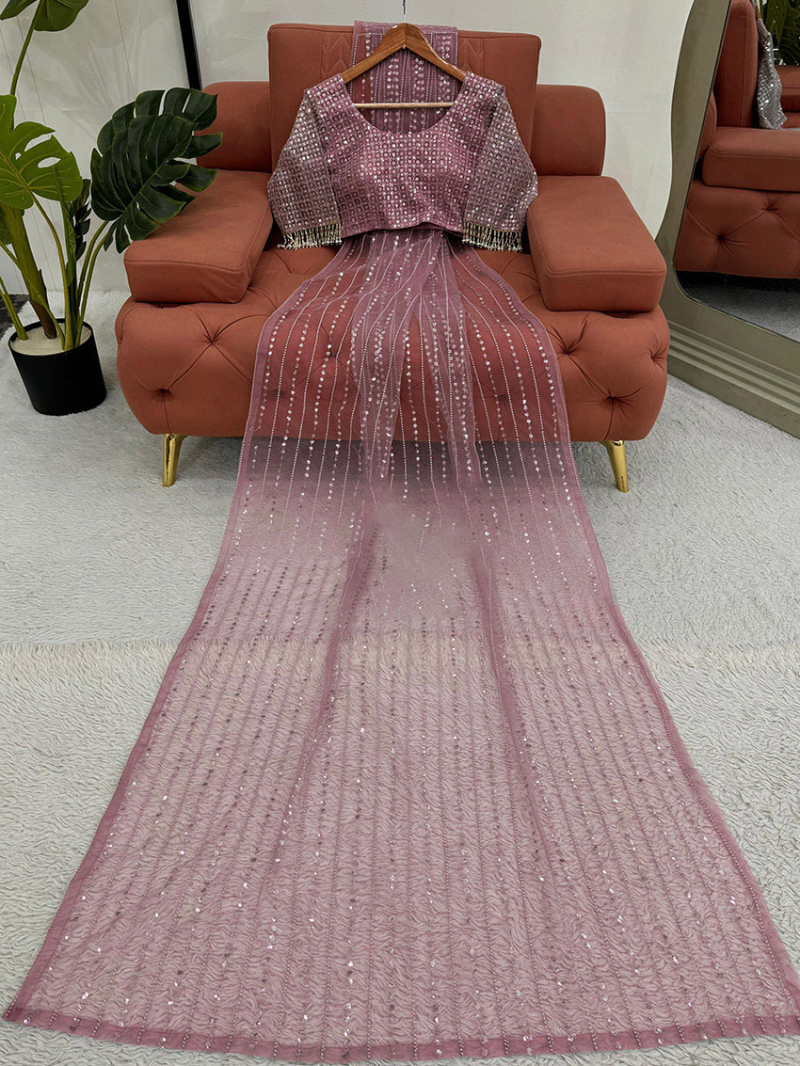 Traditional Ethnic Elegant Festive Soft Mauve Soft Net Saree