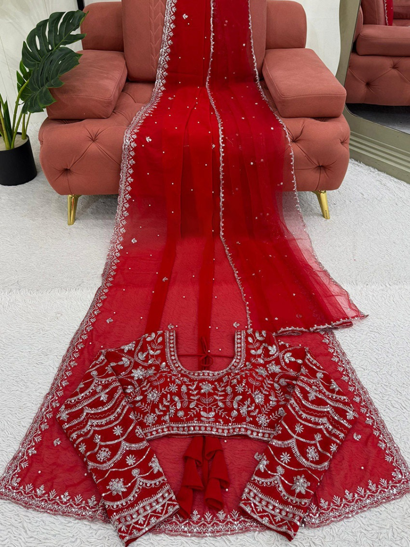 Elegant Ethnic Traditional Festive Red Georgette Saree