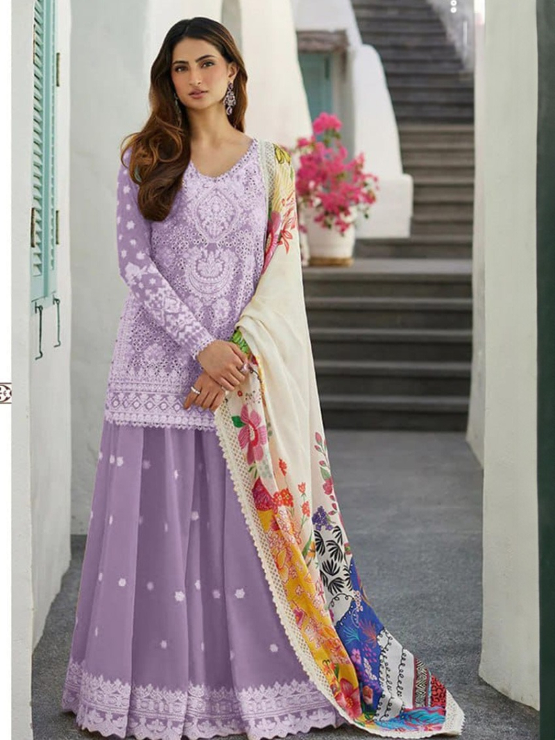 Elegant Lavender Rayon Cotton Pakistani Plazo Suit