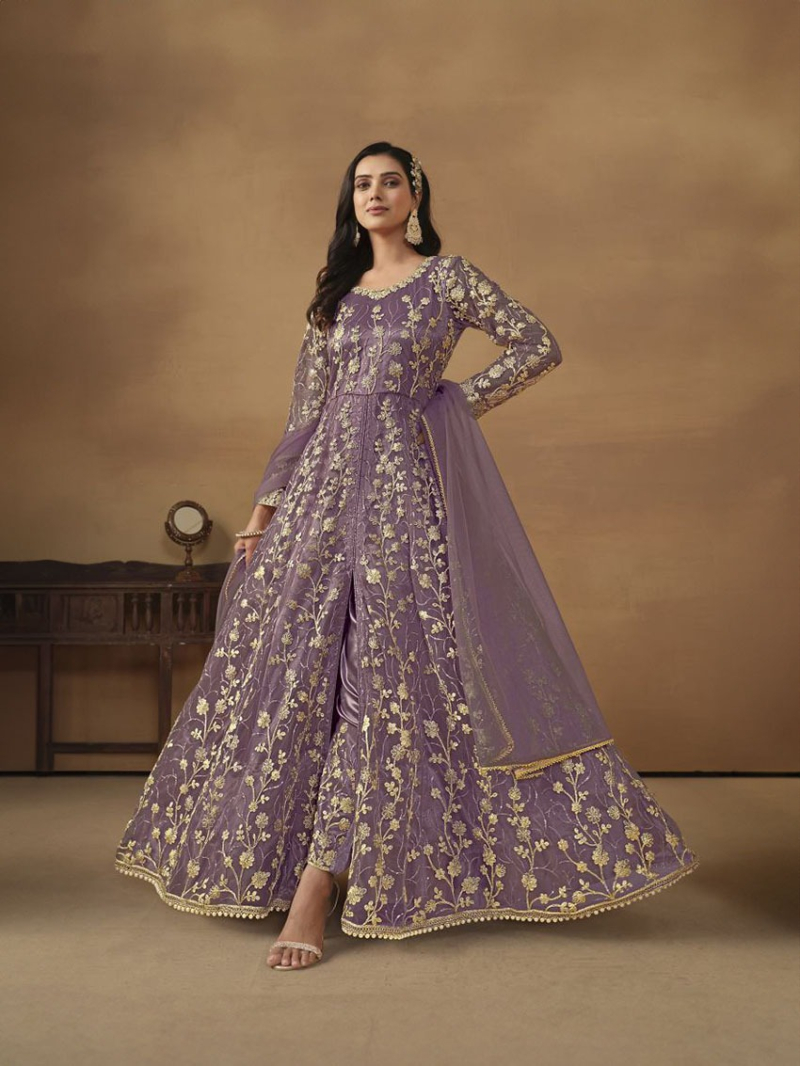 Elegant Lavender Butterfly Net Anarkali Suit
