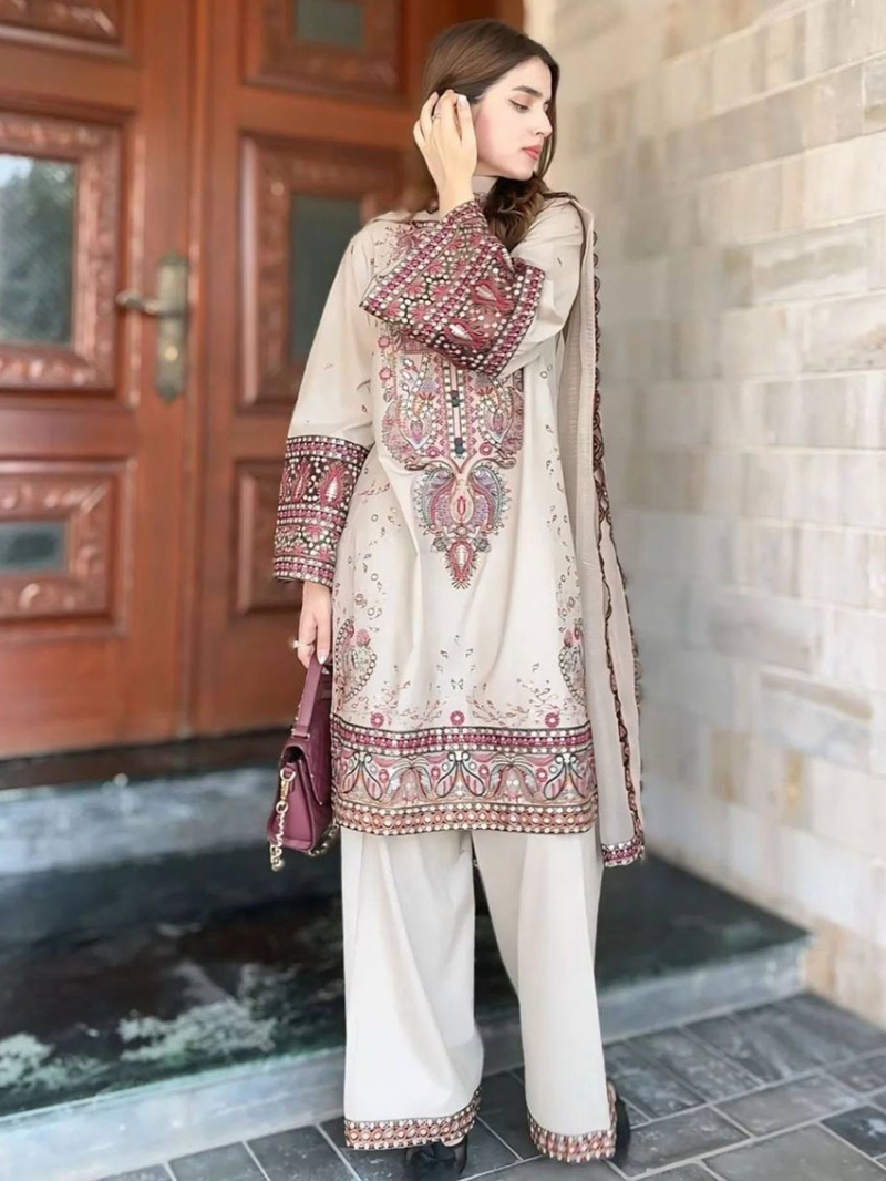 Ethnic Festive Traditional Ivory Roman Silk Plazo Suit