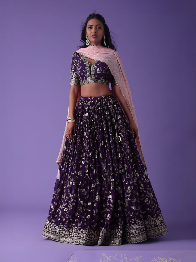 Designer Elegant Ethnic Deep Purple Georgette Lehanga Suit