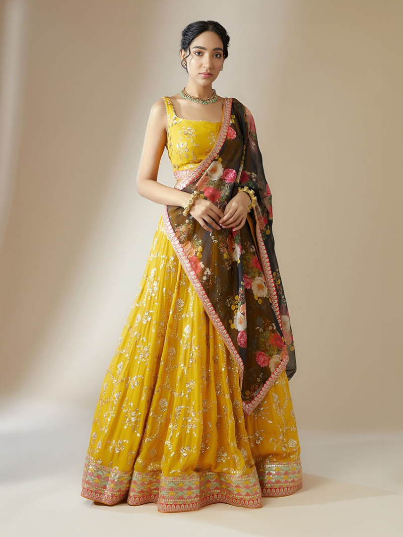 Designer Traditional Ethnic Yellow Georgette  Lehanga Suit