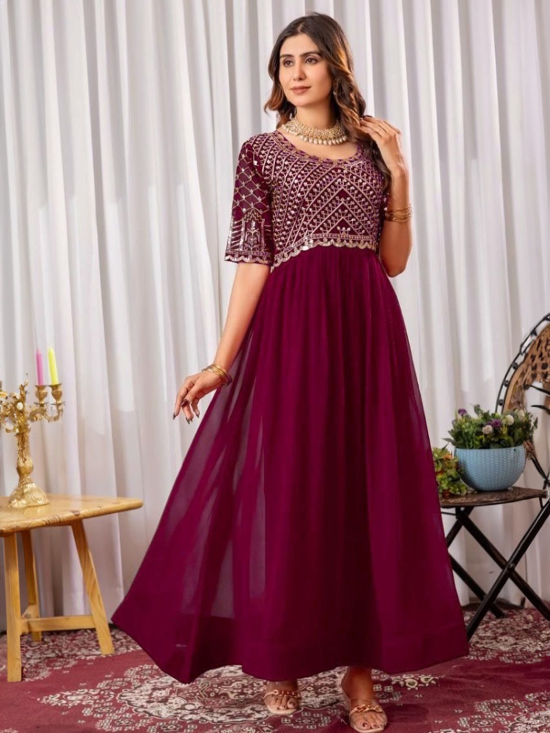 Elegant Traditional Maroon Anarkali Gown Suit