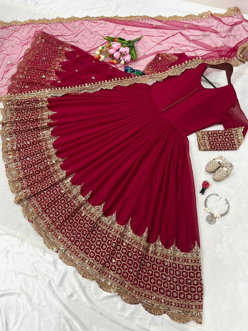 Ethnic Festive Majestic Maroon Embroidered Anarkali Gown Suit