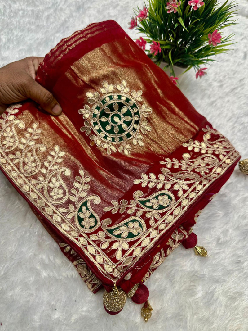Elegant Ethnic Maroon Pure Gaji Silk Bandhani Saree