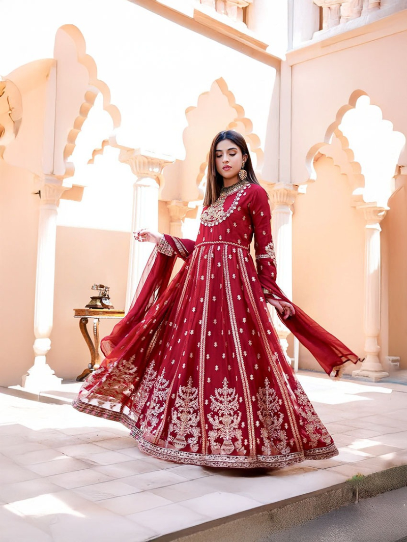 Authentic Elegant Festive Maroon Georgette Anarkali Suit
