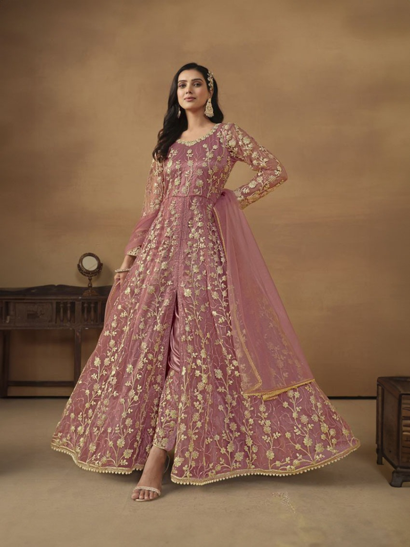 Heavy Dusty Mauve Butterfly Net Anarkali Suit