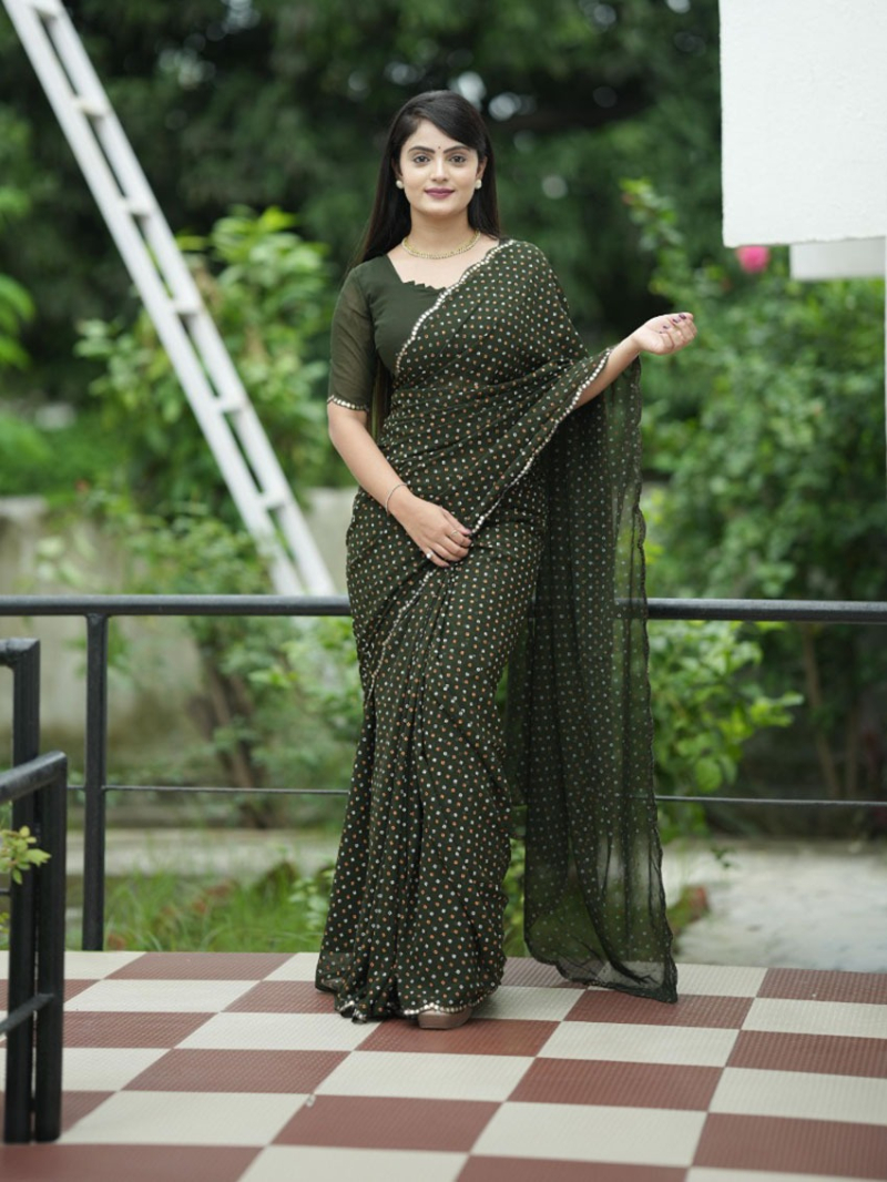Elegant Casual Festive Dark Green Viscose Georgette Saree