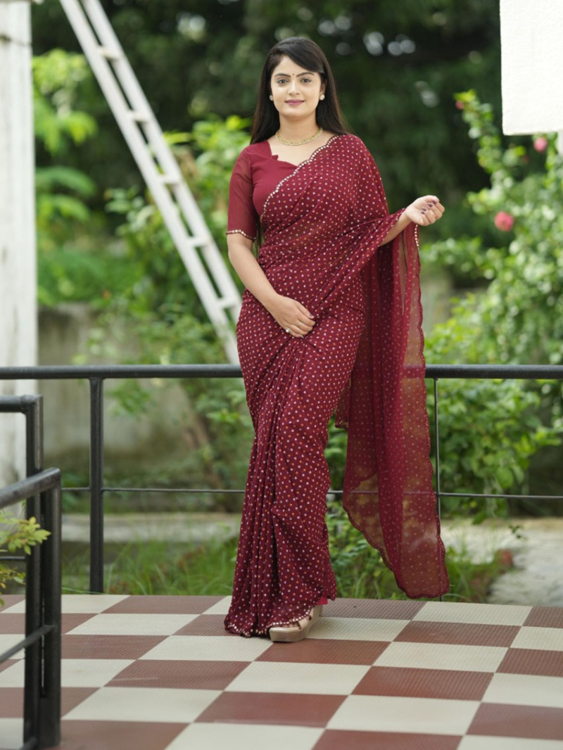 Traditional Casual Festive Maroon Viscose Georgette Saree
