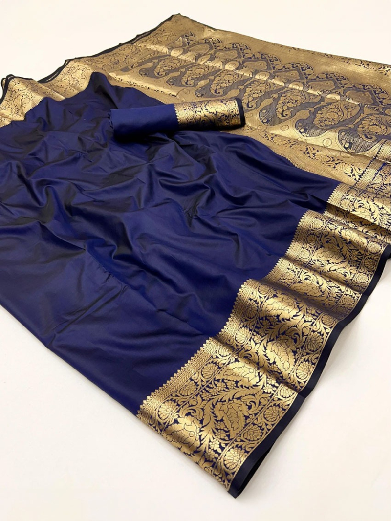 Ethnic Traditional Navy Blue Banarasi Silk Saree