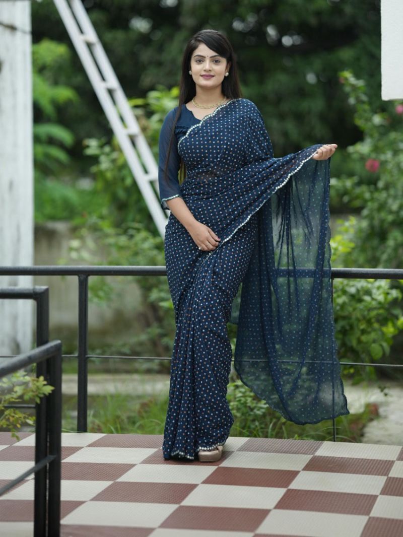 Ethnic Traditional Navy Blue Viscose Georgette Saree 