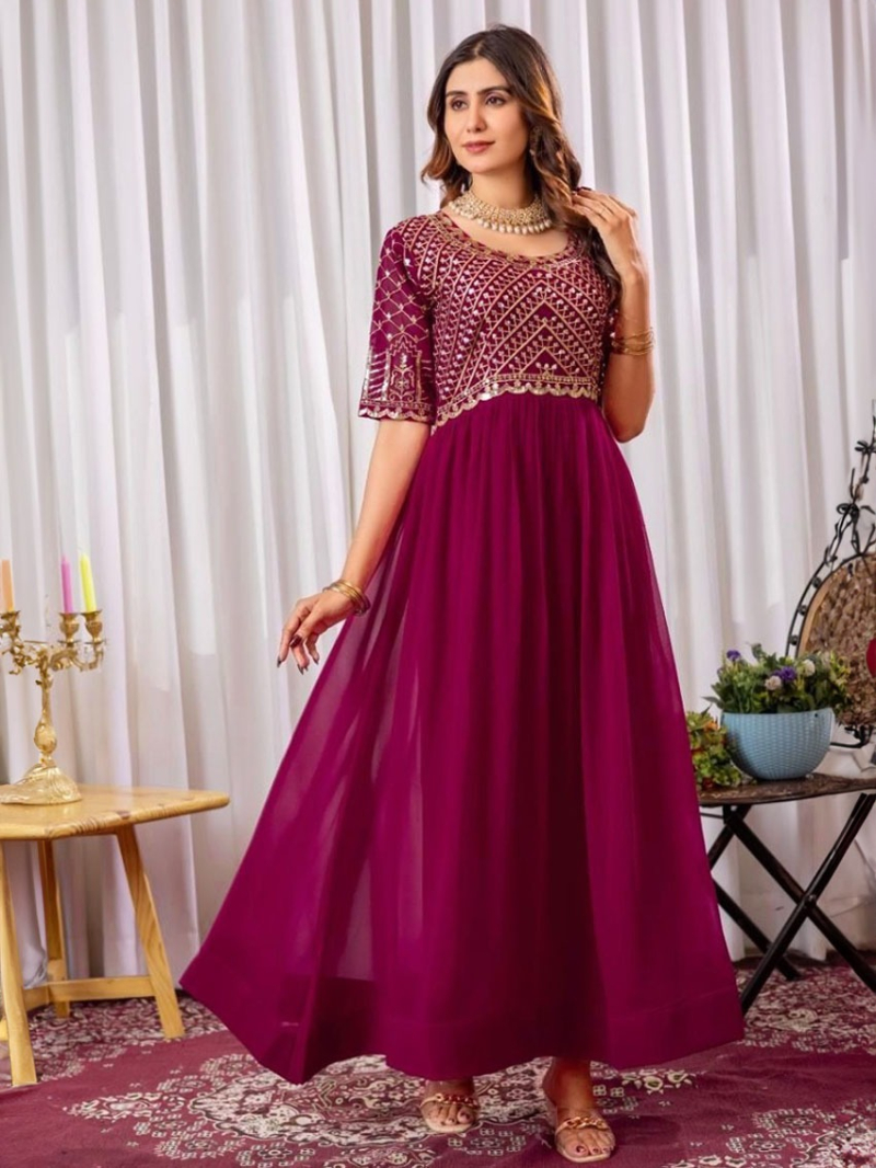 Ethnic Traditional Rani Pink Anarkali Gown Suit