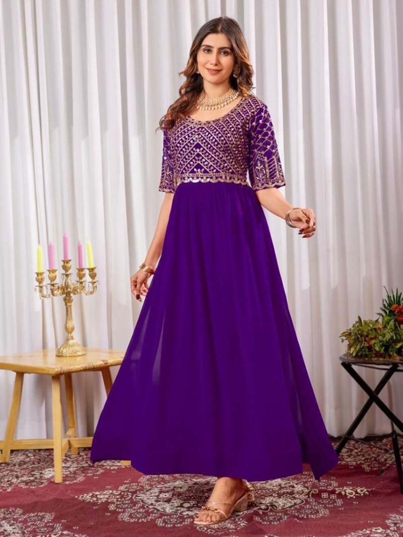 Elegant Ethnic Purple Anarkali Gown Suit