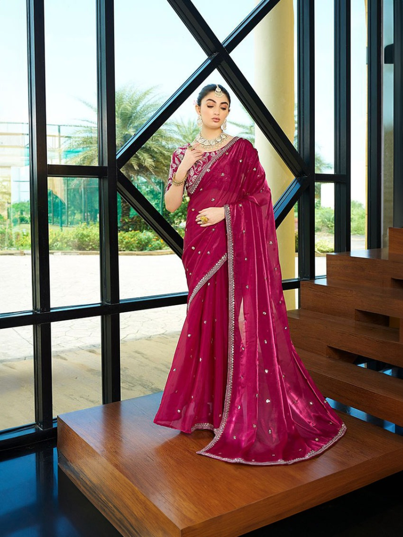 Designer Traditional Festive Magenta Jimmy Choo Silk Saree