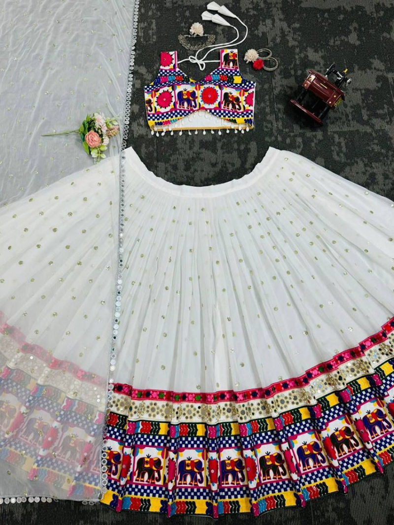 Elegant Ethnic Traditional White Georgette Lehanga Suit