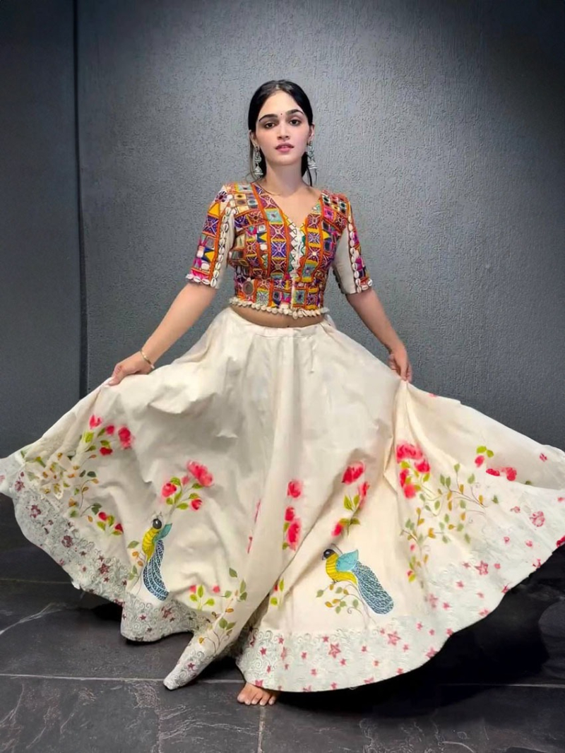 Authentic Ethnic Festive White Rayon Lehagna Suit
