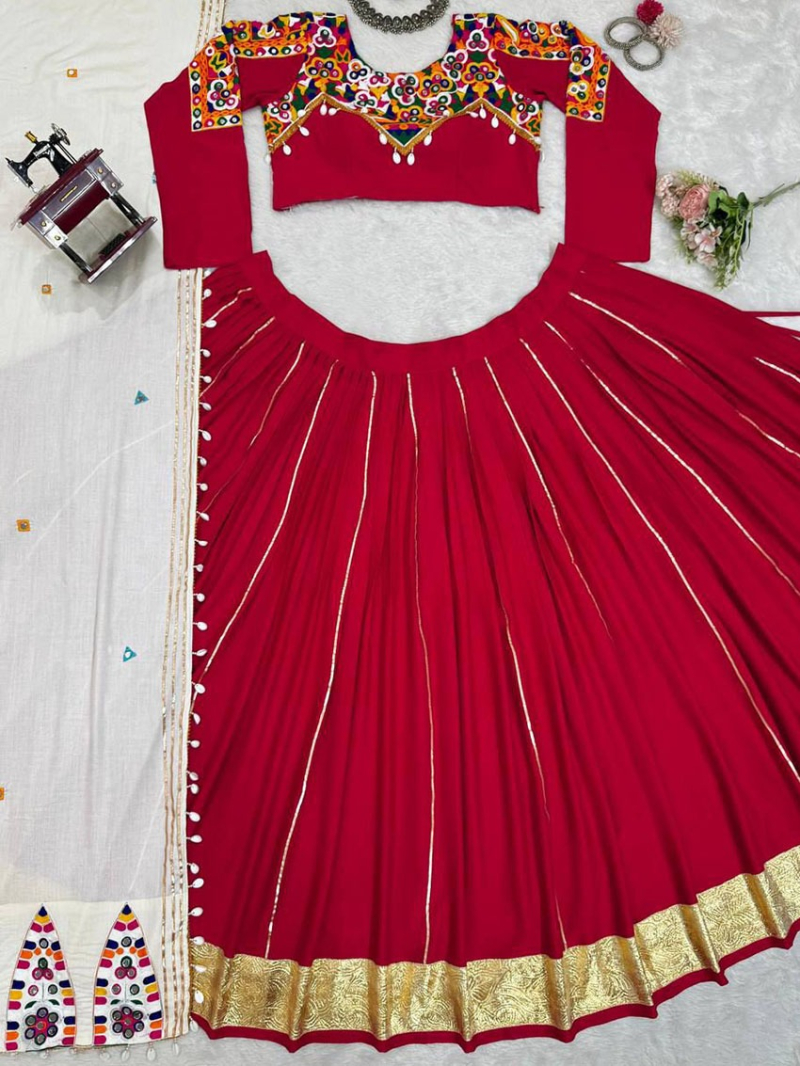 Traditional Festive Ethnic Red Rayon Silk Lehanga Suit