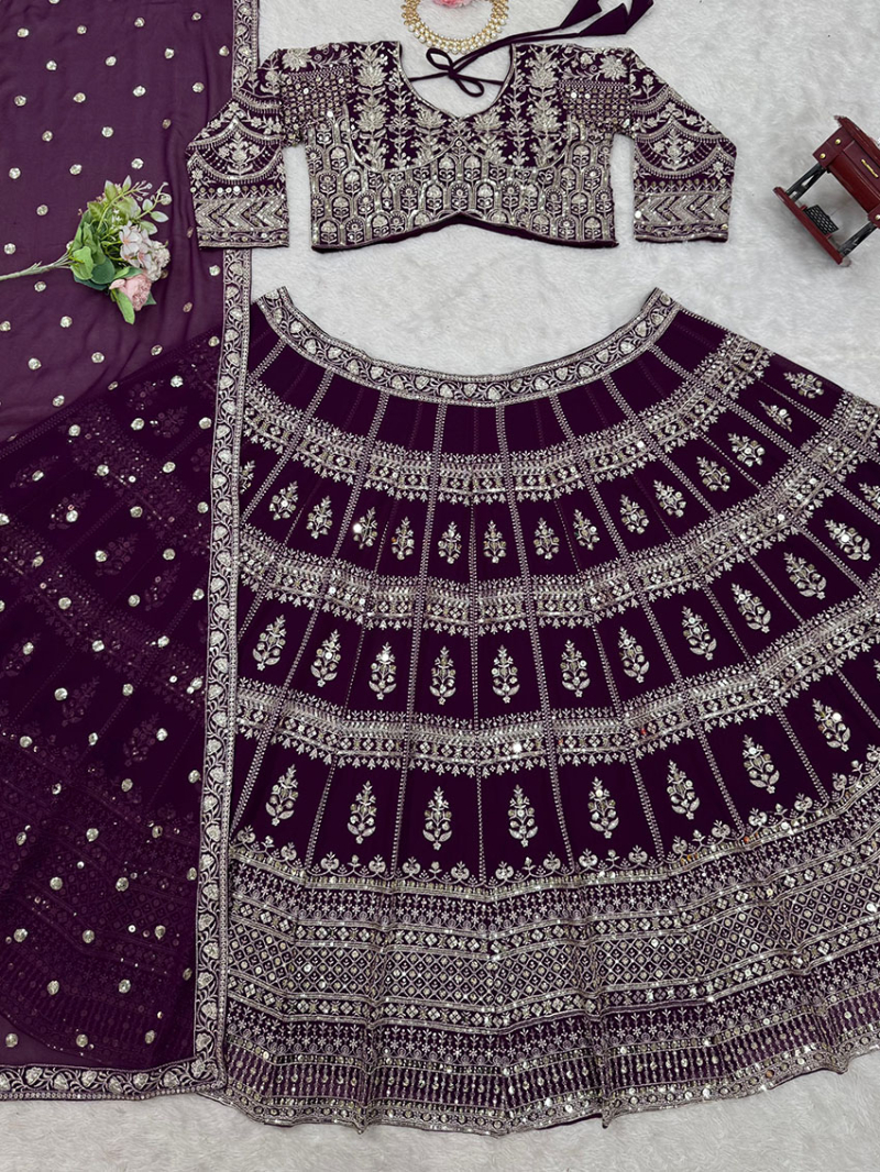 Elegant Ethnic Festive Wine Faux Georgette Lehanga Suit