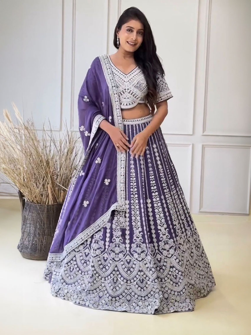 Designer Elegant Ethnic Royal Purple Georgette Lehanga Suit