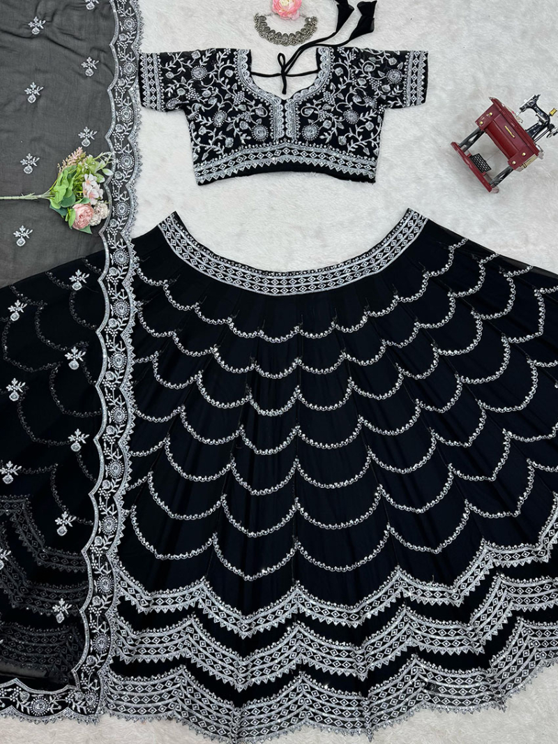 Traditional Ethnic Festive Black Georgette Lehanga Suit