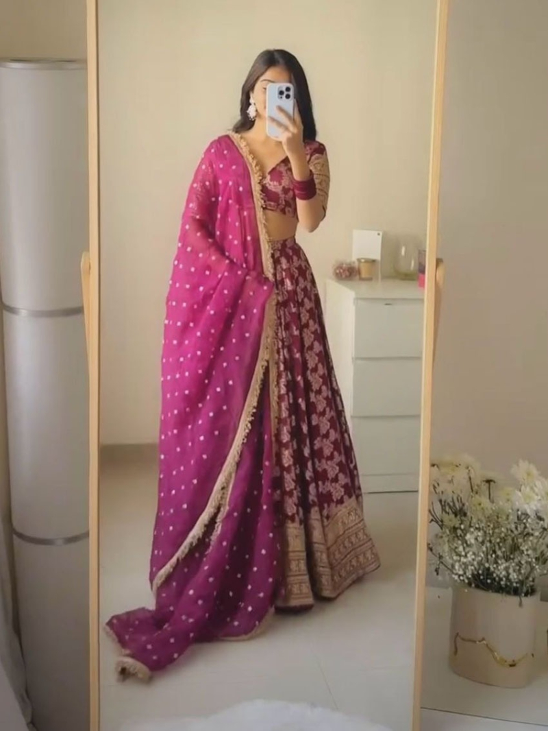 Ethnic Festive Traditional Deep Orchid Purple Jacquard Lehanga Suit