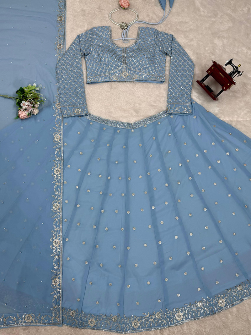 Ethnic Traditional Festive Misty Blue Georgette Lehanga Suit