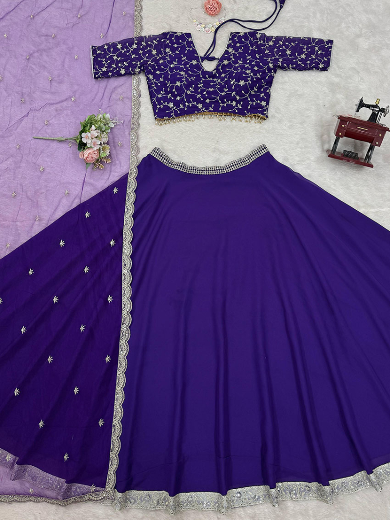 Traditional Festive Ethnic Dark Purple Georgette Lehanga Suit