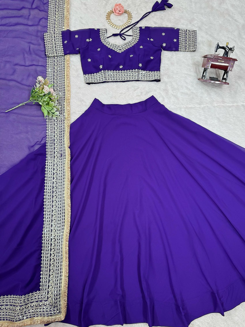 Traditional Festive Ethnic Violet Georgette Lehanga Suit