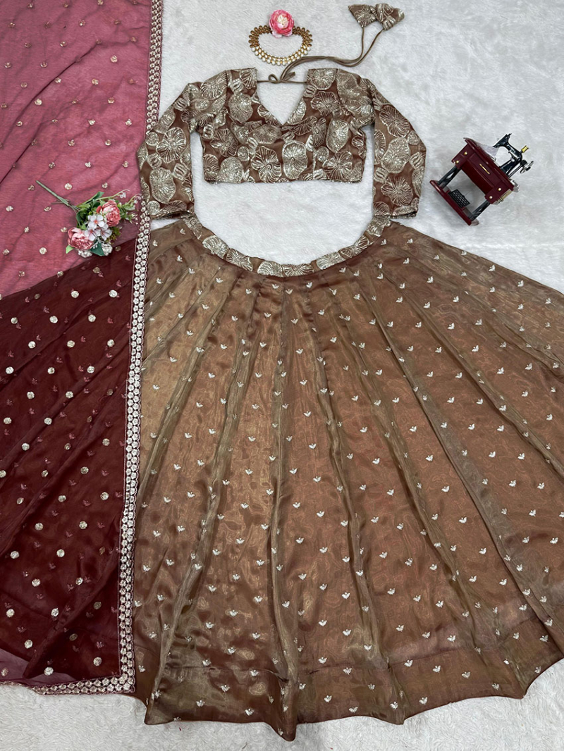 Ethnic Traditional Festive Mocha Brown Jimmy Choo Lehanga Suit