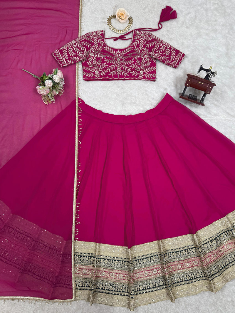 Traditional Elegant Ethnic Rani Pink Georgette Lehanga Suit