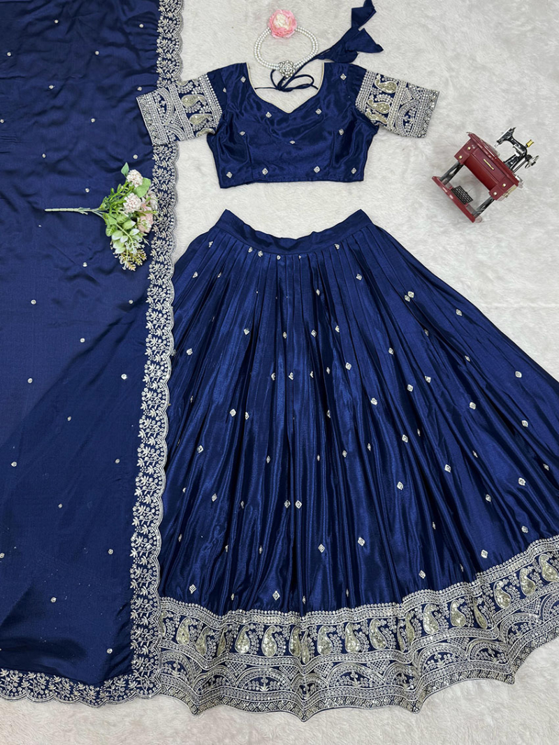 Designer Ethnic Traditional Chinnon Silk Lehanga Suit