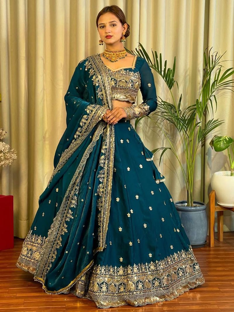 Designer Traditional Festive Peacock Blue Jimmy Choo Lehanga Suit