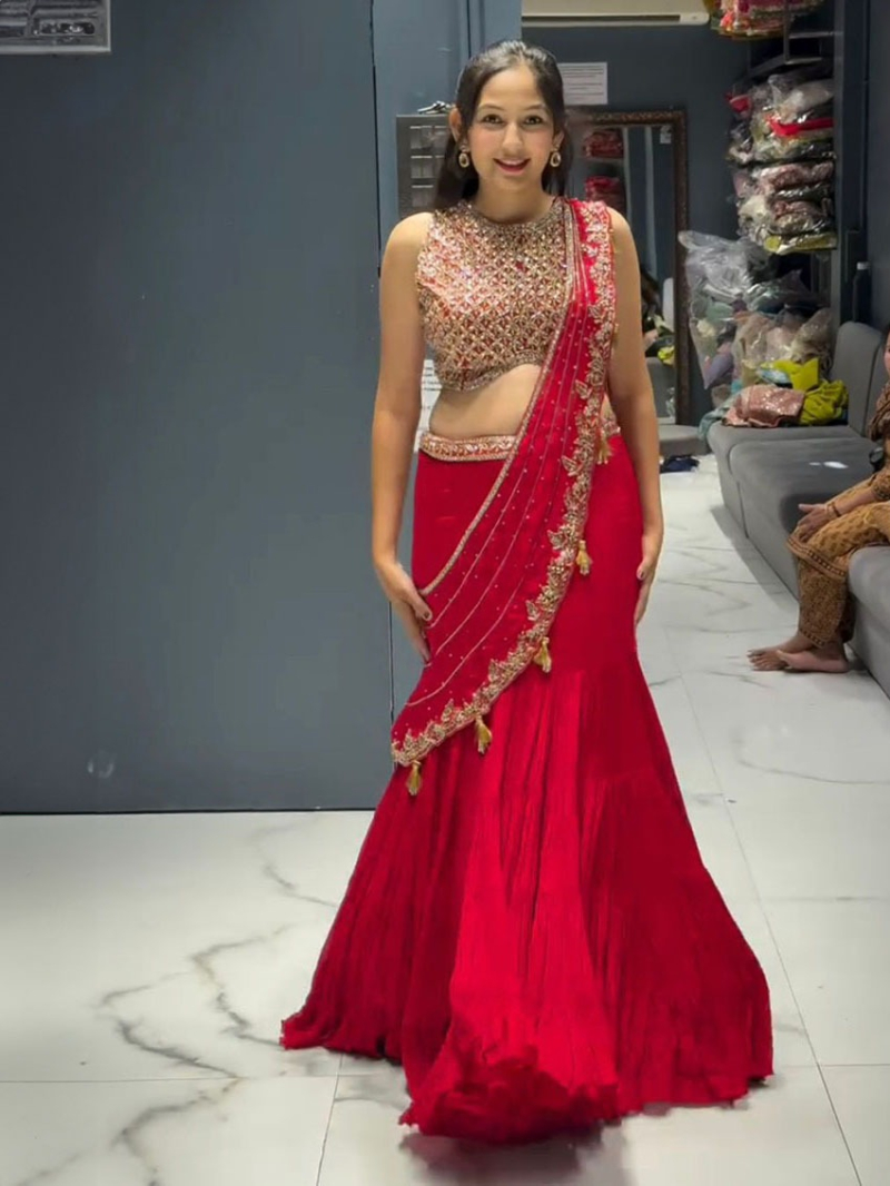 Elegant Ethnic Traditional  Red Georgette Lehanga Suit