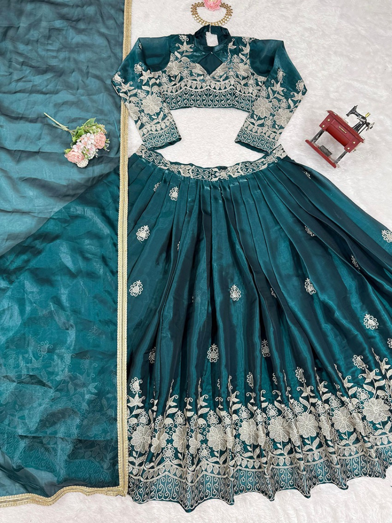 Elegant Ethnic Traditional Peacock Blue Jimmy Choo Lehanga Suit