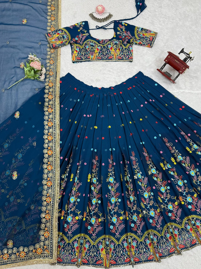 Authentic Ethnic Festive Peacock Blue Georgette Lehanga Suit