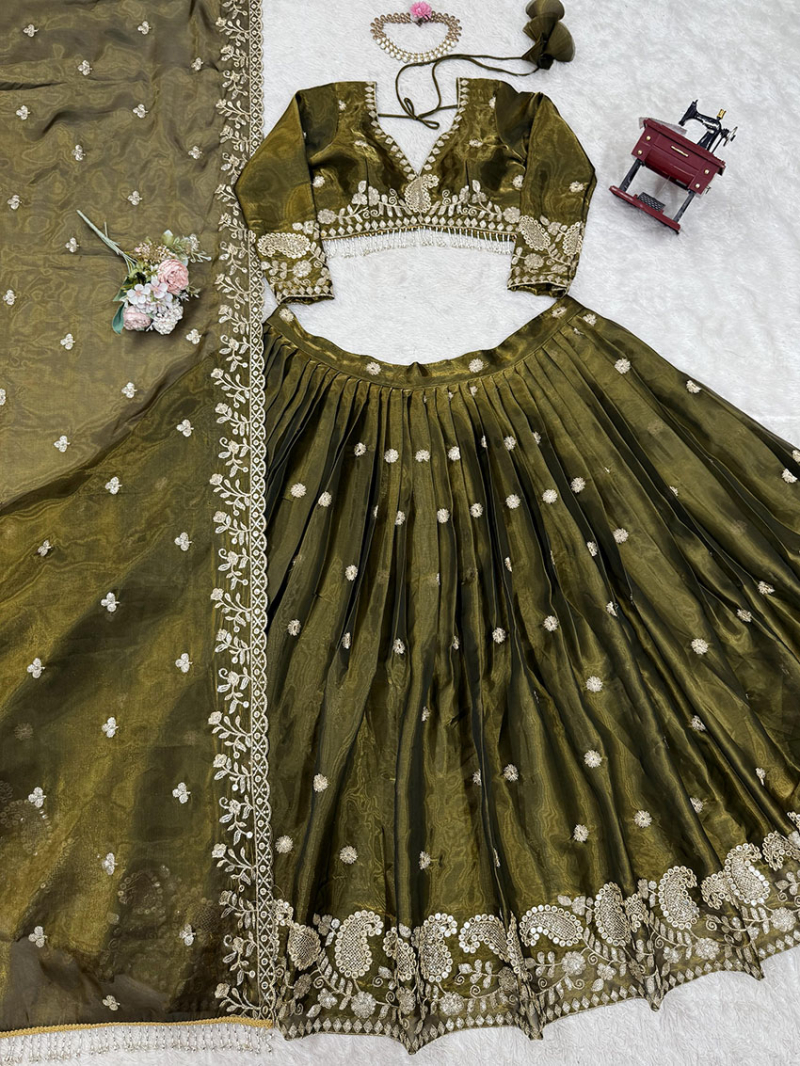 Authentic Elegant Traditional Festive Mehndi Green Jimmy Choo Lehanga Suit