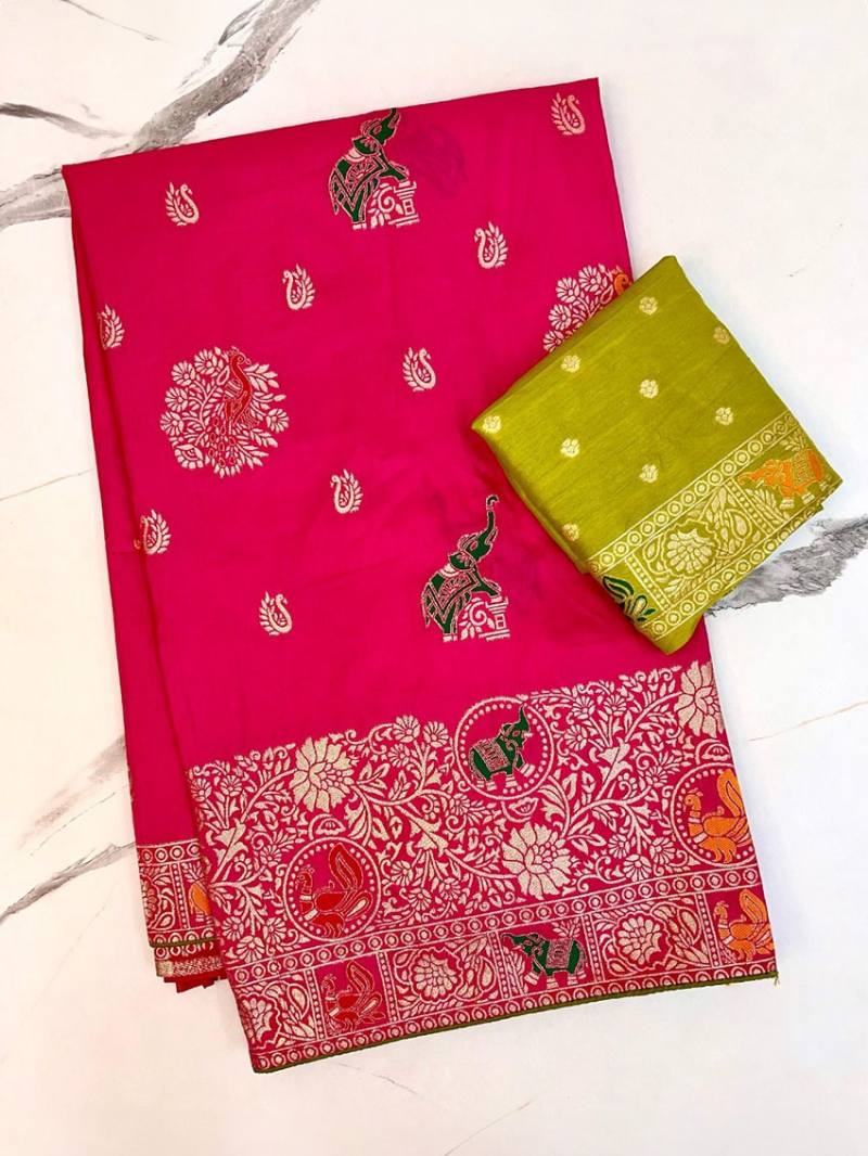 Traditional Festive Rani Pink Pure Dola Silk Saree
