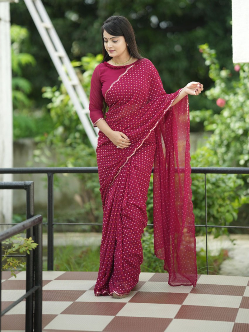 Ethnic Festive Raspberry Viscose Georgette Saree