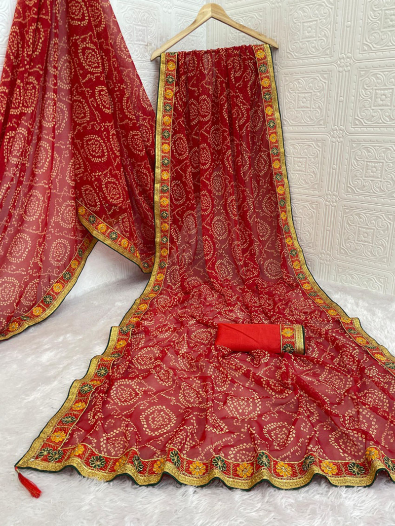 Elegant Ethnic Festive Red Viscose Georgette Saree