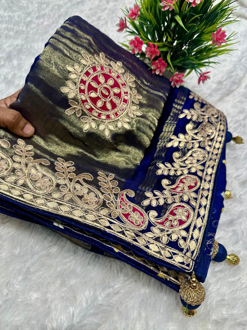 Authentic  Traditional Royal Blue Pure Gaji Silk Bandhani Saree