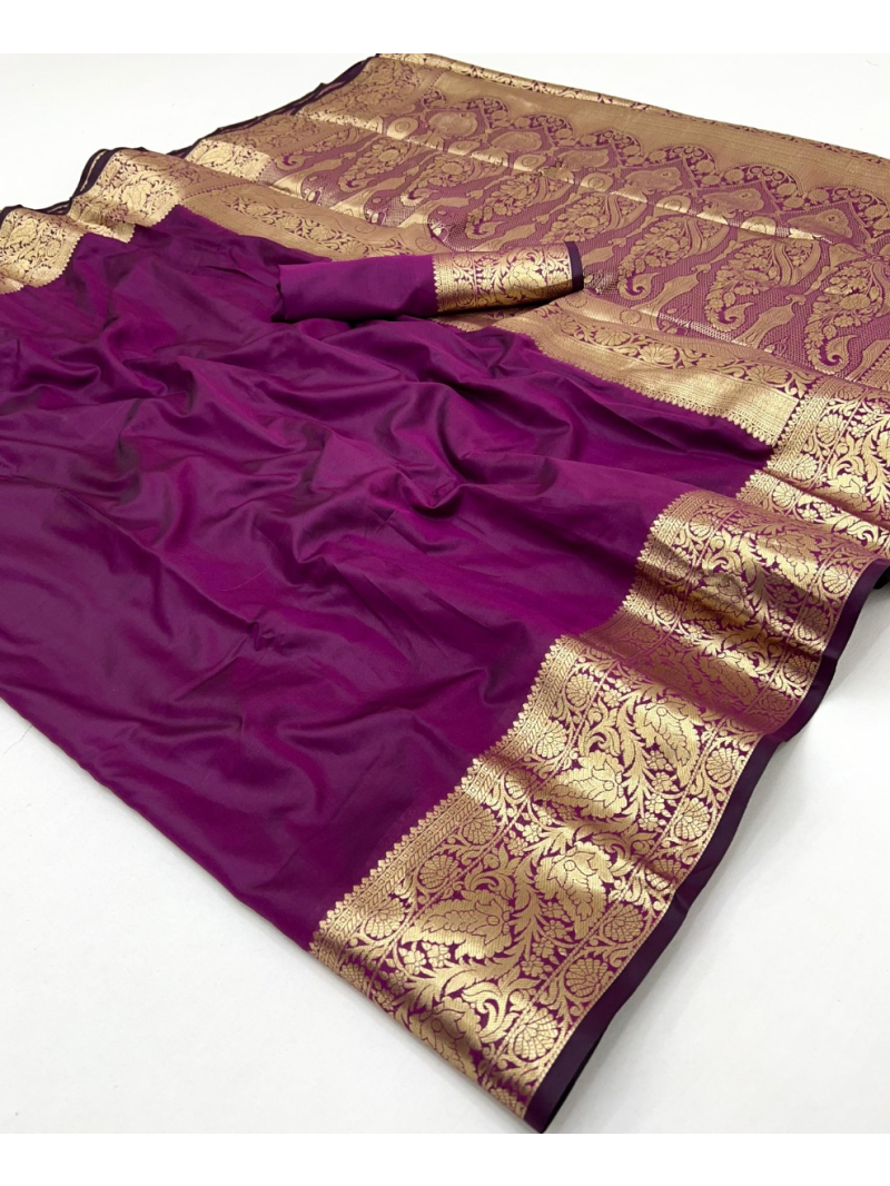 Elegant Traditional Royal Purple Banarasi Silk Saree