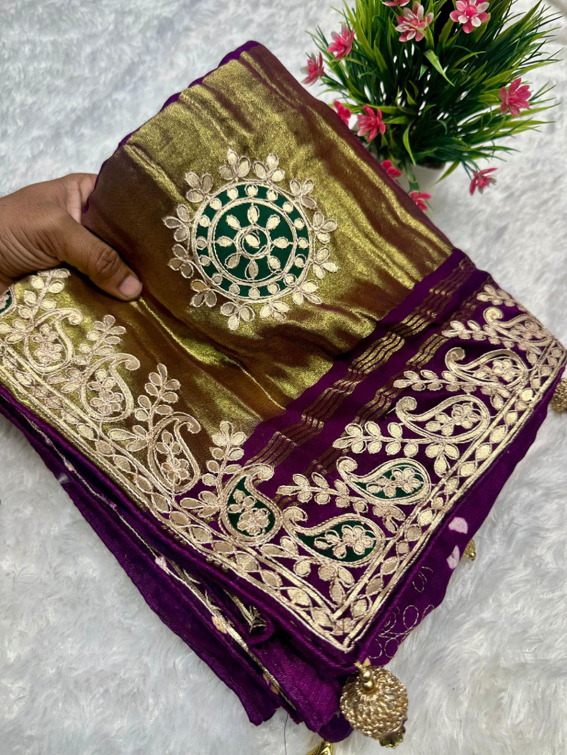 Authentic Traditional  Royal Purple Pure Gaji Silk Bandhani Saree