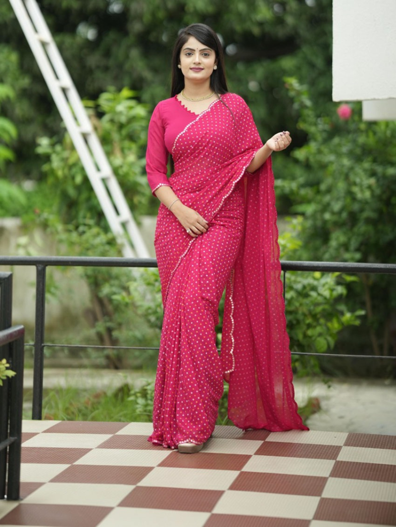 Authentic Traditional Festive Rani Pink Viscose Georgette Saree